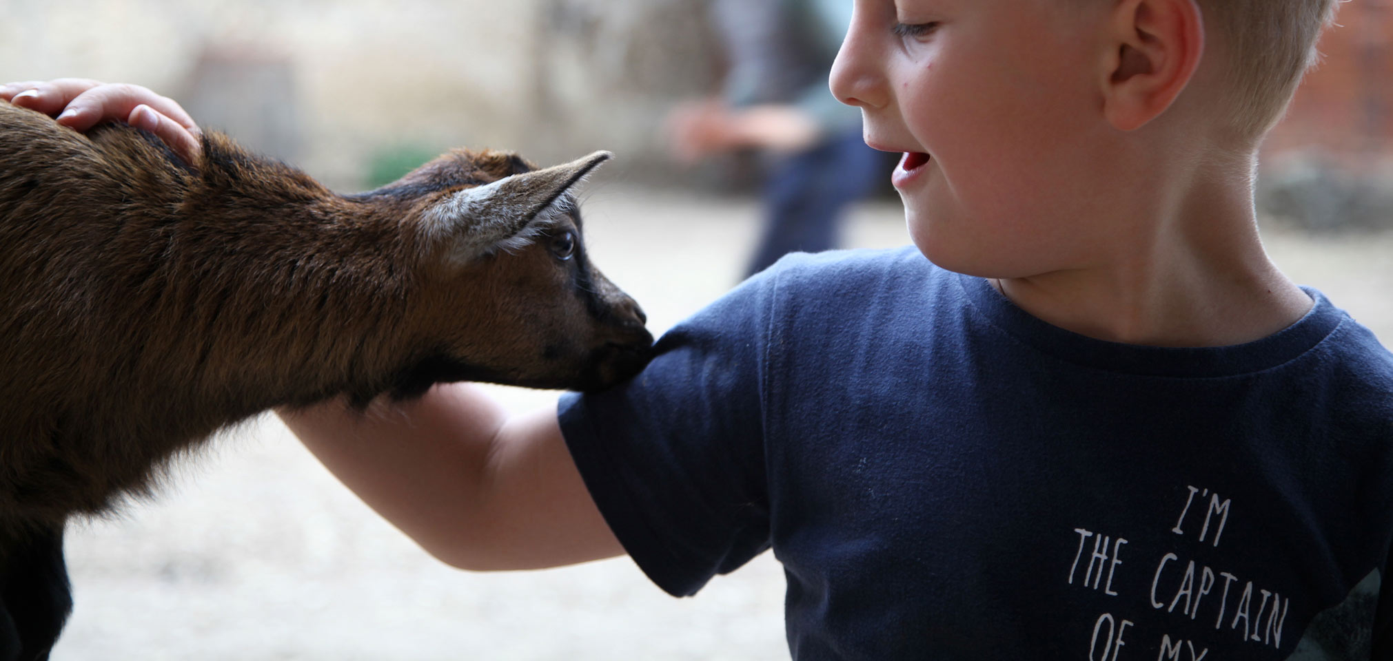 Enfant en colonie de vacances en activité à la ferme.